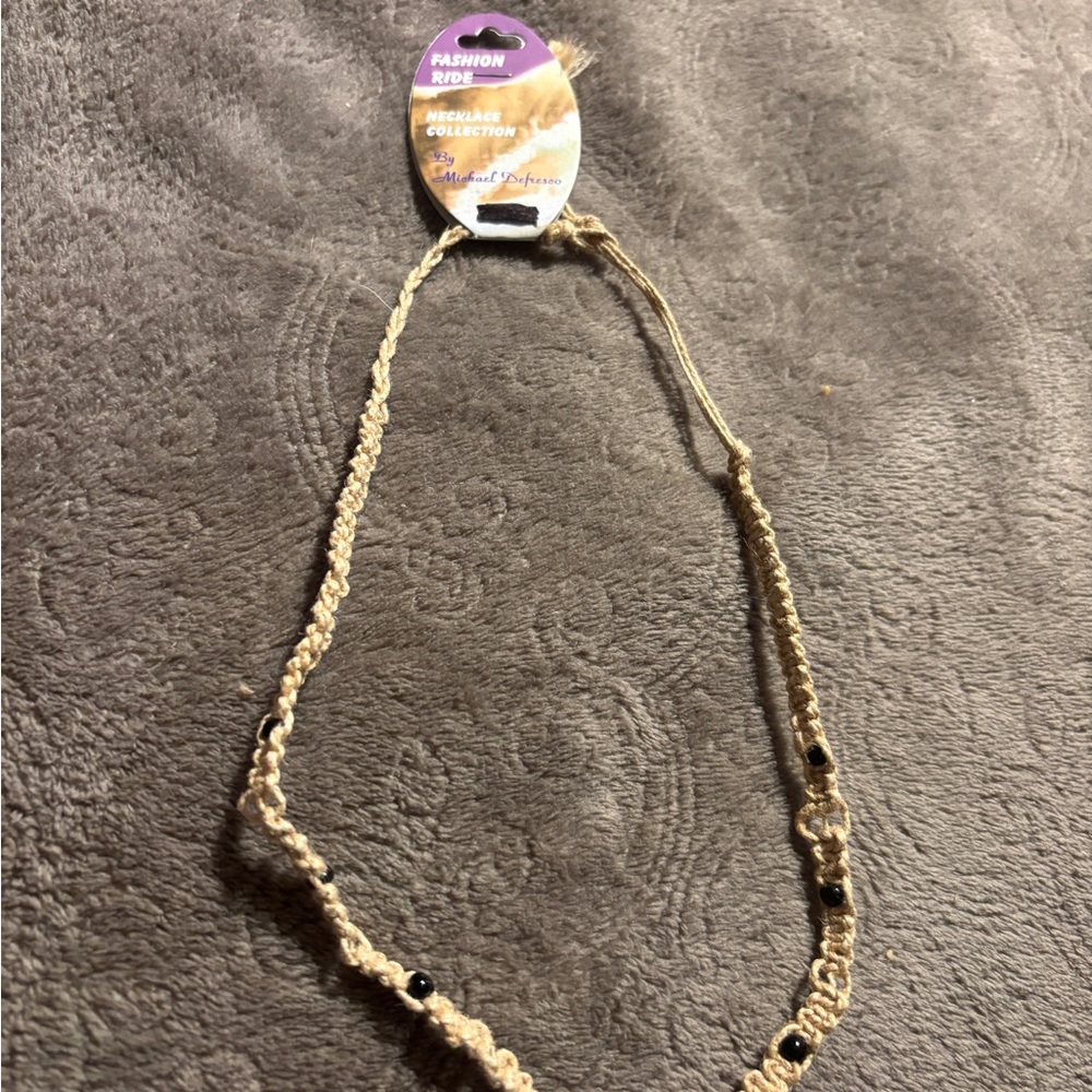 Fashion Ride by Michael DeFresco Beige and Black Beaded Hemp Necklace. New